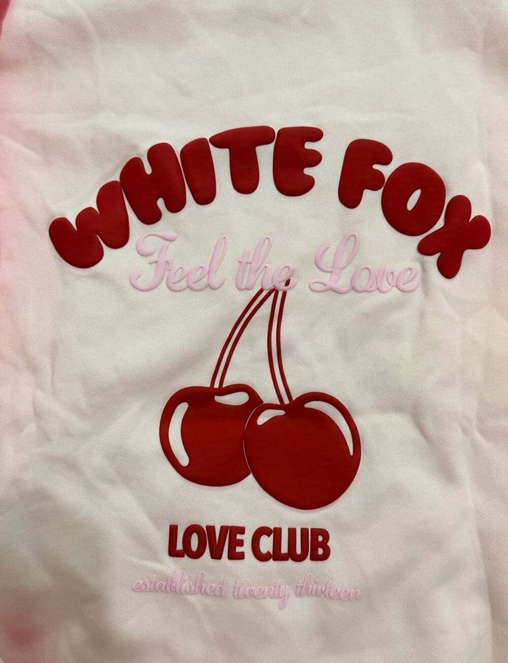 White Fox Hoodie Size S/M Pink Feel The Love Cherry Love Club